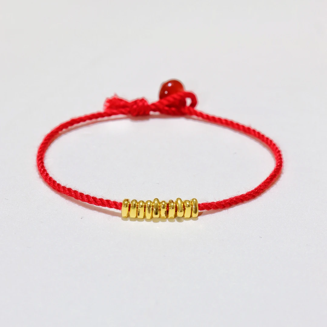 足金999黄金【碎碎平安】碎金子盘缠腰缠万贯幸运红绳手链简约时尚