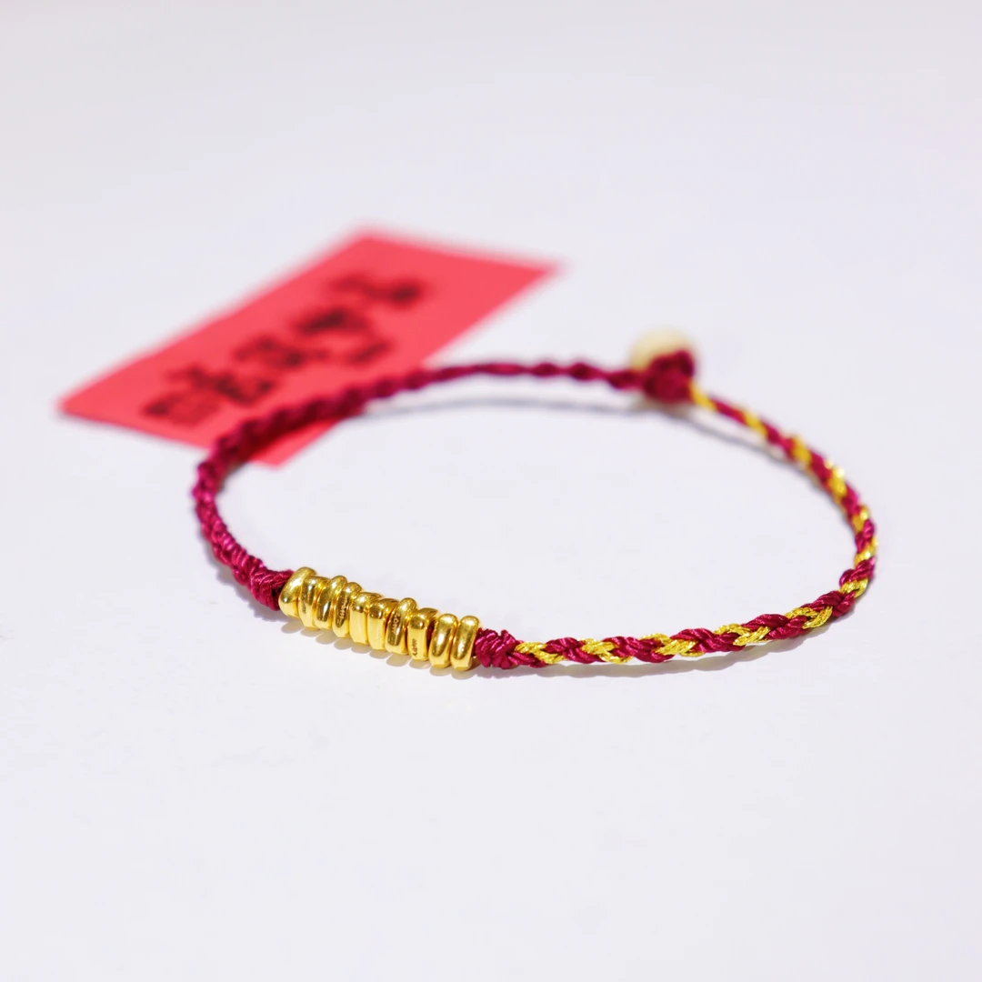 足金999 碎碎金转运珠 手工编绳 好运红绳手链小众简约百搭情侣