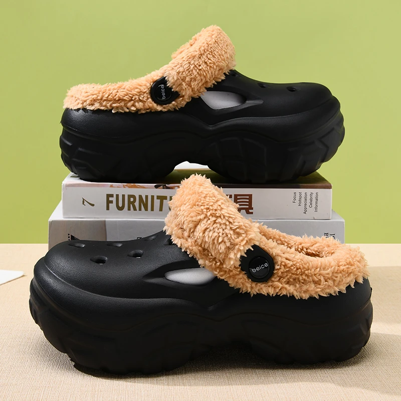 秋冬季上新保暖防寒女洞洞鞋厚底增高简约时尚休闲女士居家洞洞鞋