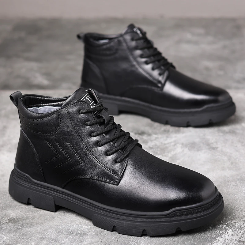 棉鞋男冬季真皮加绒加厚羊皮毛一体休闲高帮鞋中年爸爸保暖棉皮鞋