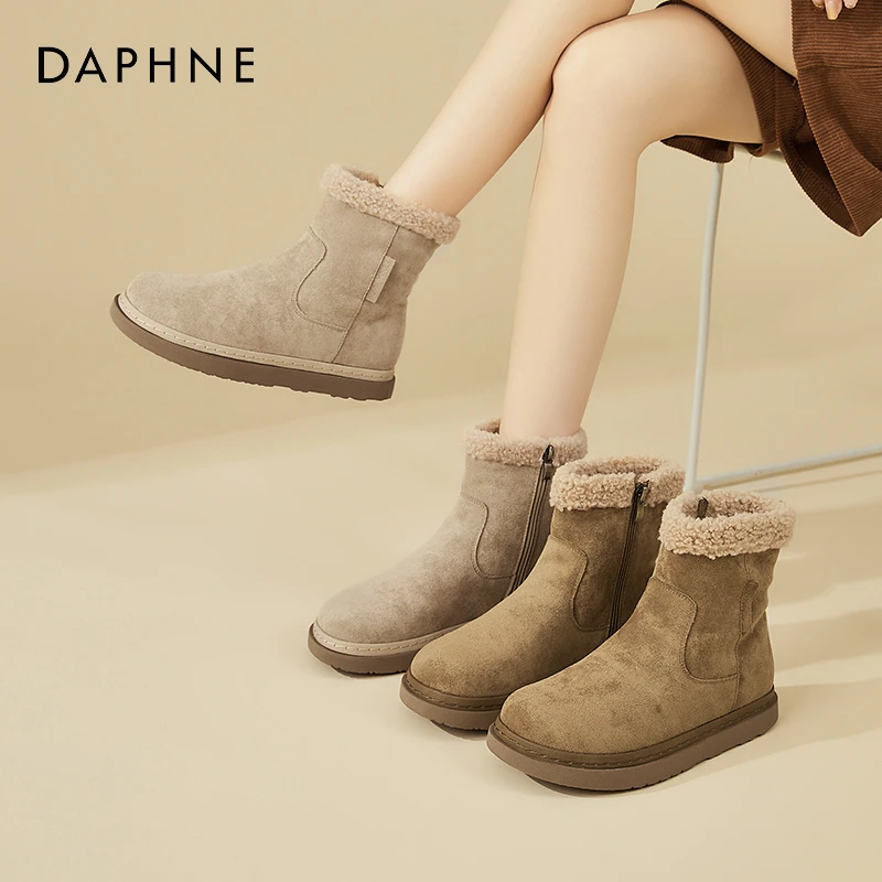 达芙妮经典短靴雪地靴女2025冬季新款加绒保暖平底百搭棉靴女靴子