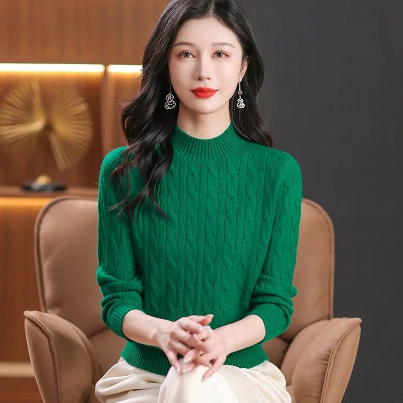 【绵羊毛衫】2024冬款圆领女针织衫麻花休闲纯色气质简约套头上衣