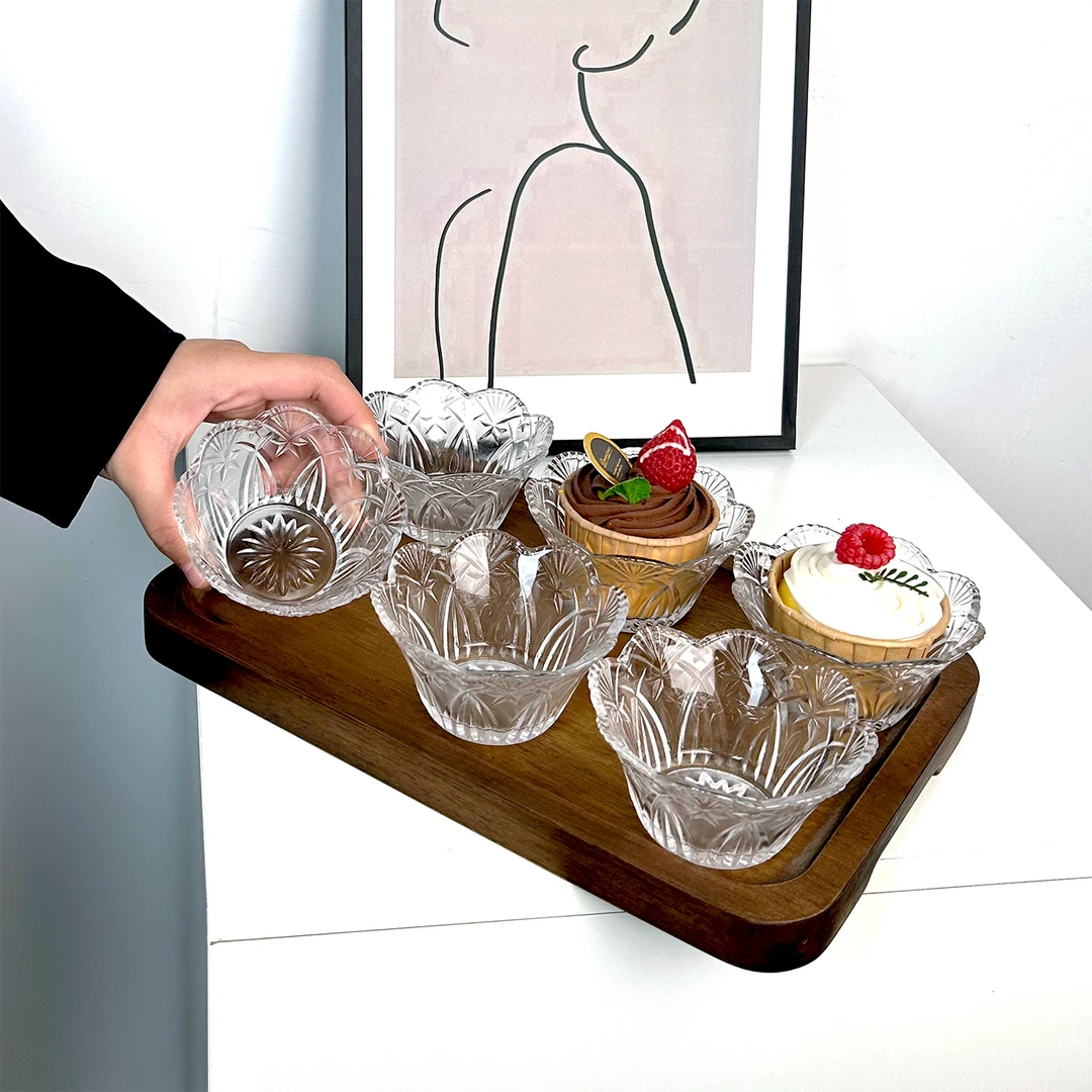 【盛瑞堂】小号欧式水晶玻璃碗碟浮雕花纹蘸料碟小吃碟六只装