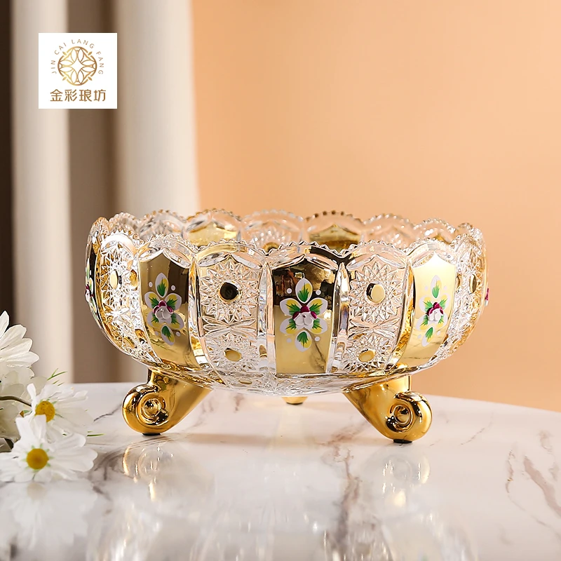 大号果斗高档水晶玻璃果盘多功能家用烟缸珐琅彩