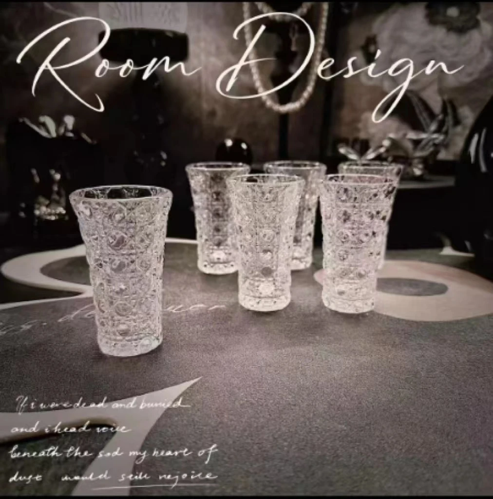 【拍一发六】浮雕加厚玻璃小酒杯酒盅家用六只套装家用一口杯