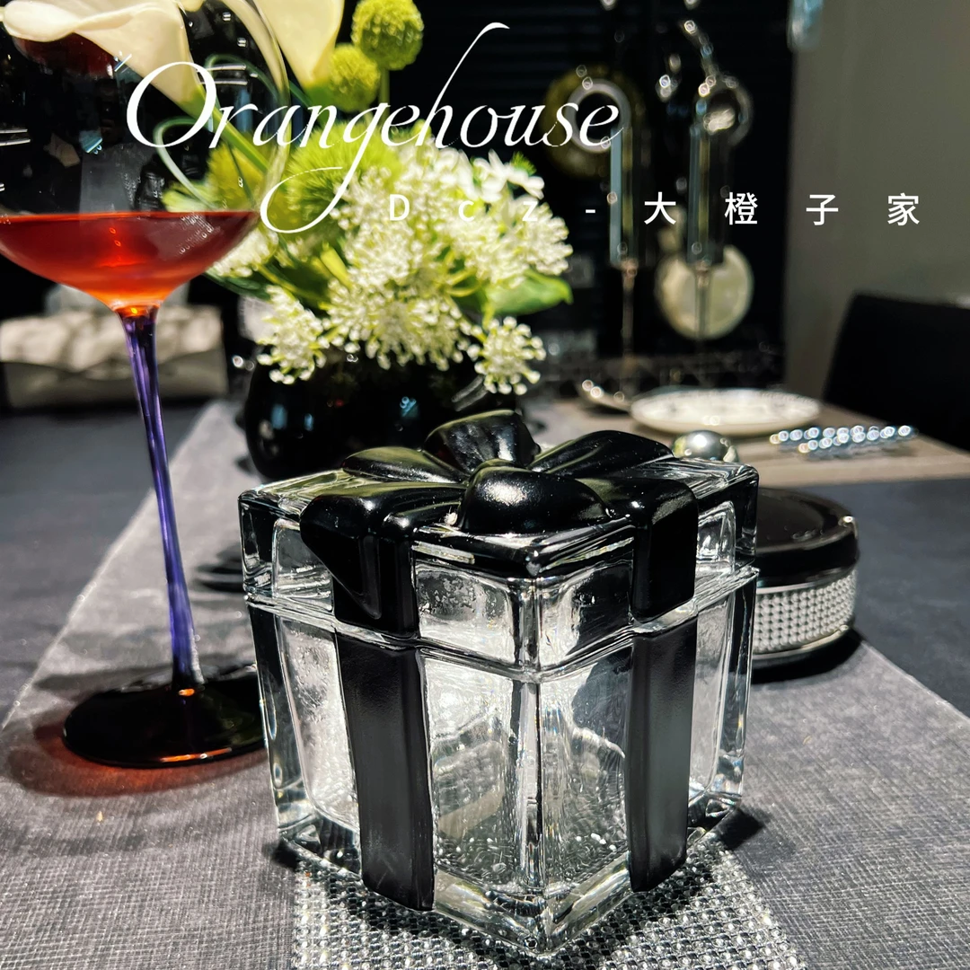 高颜值水晶玻璃蝴蝶结干果零食收纳盒带盖糖果罐储物罐桌面收纳盒