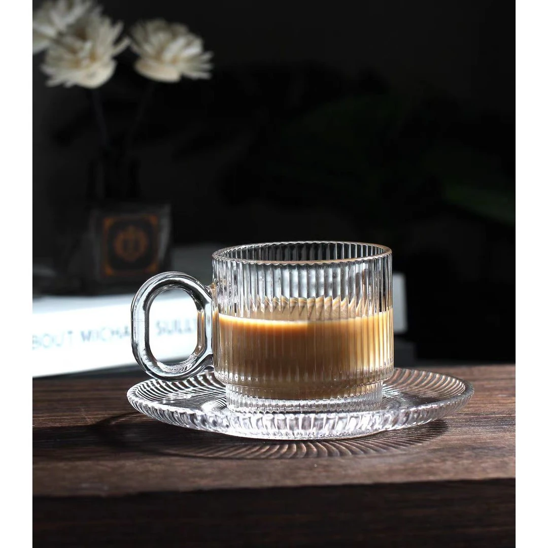 描金玻璃咖啡杯美式拿铁杯透明茶杯高档拉花杯欧式小奢华咖啡杯子