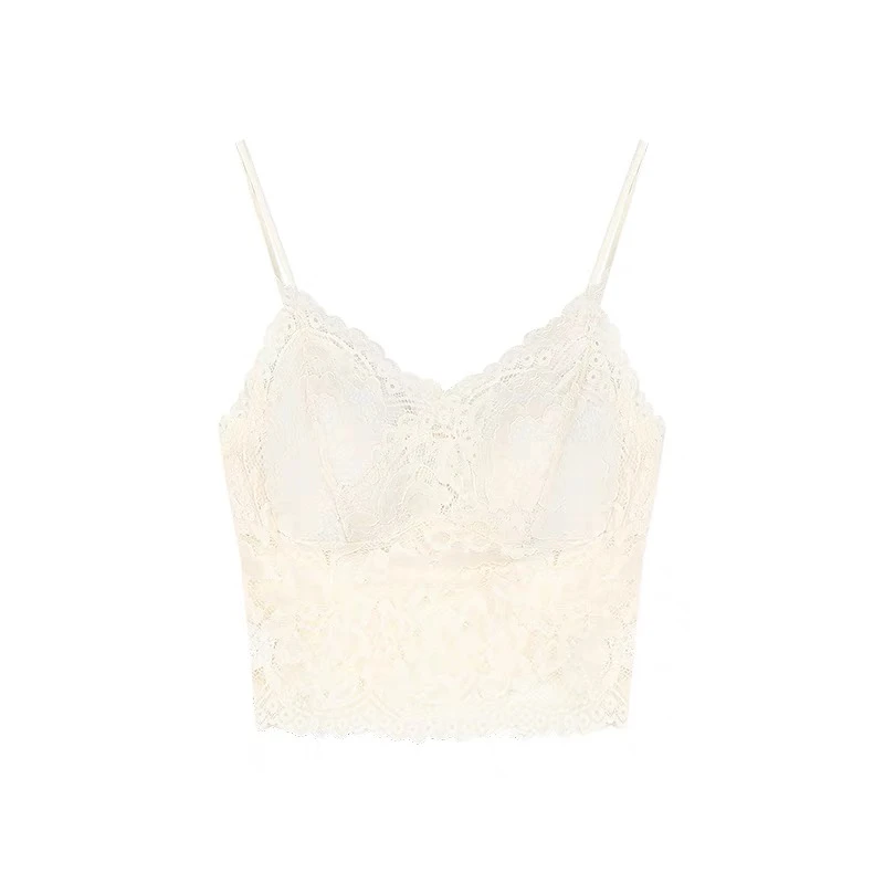 蕾丝背心百搭辣妹修身短款带胸垫美背吊带上衣