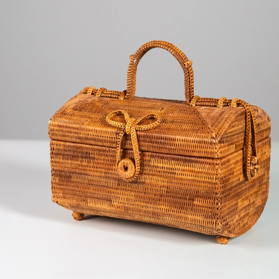 山野精编藤制匠心纯手工手作蝴蝶结小提箱25*16*17