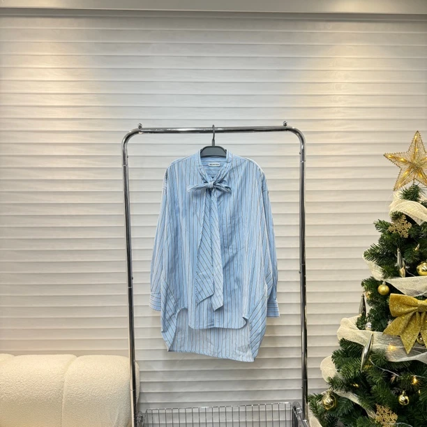 99新/巴黎世家/BALENCIAGA/条纹背后黄色Logo衬衫/36码/公价8k