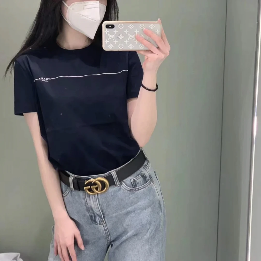 99新 Prada/普拉达 1d023 23ss标语线条纯色短袖t恤36码