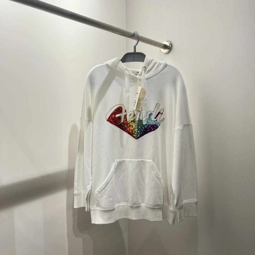 99新 FENDI/芬迪 11080 纯色涂鸦logo连帽卫衣 XS码