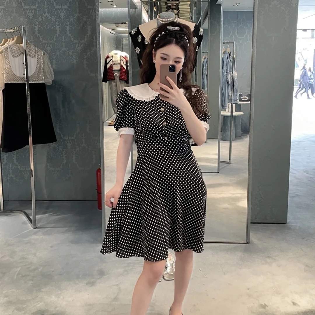 MiuMiu/缪缪 dl258 准新带吊 桑蚕丝波点连衣裙 40码 公价3.7w