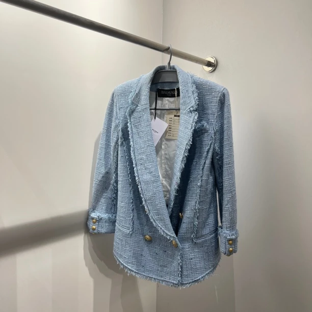 Balmain/巴尔曼/dl229/准新带吊金饰双排扣编织西服38码公价1.8w