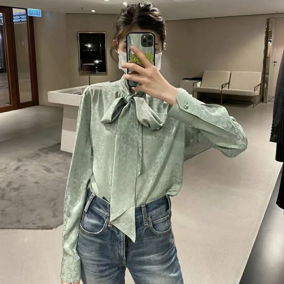 Celine/赛琳 dl142 99新带吊 满印桑蚕丝长袖衬衣 38码 公价1.2w
