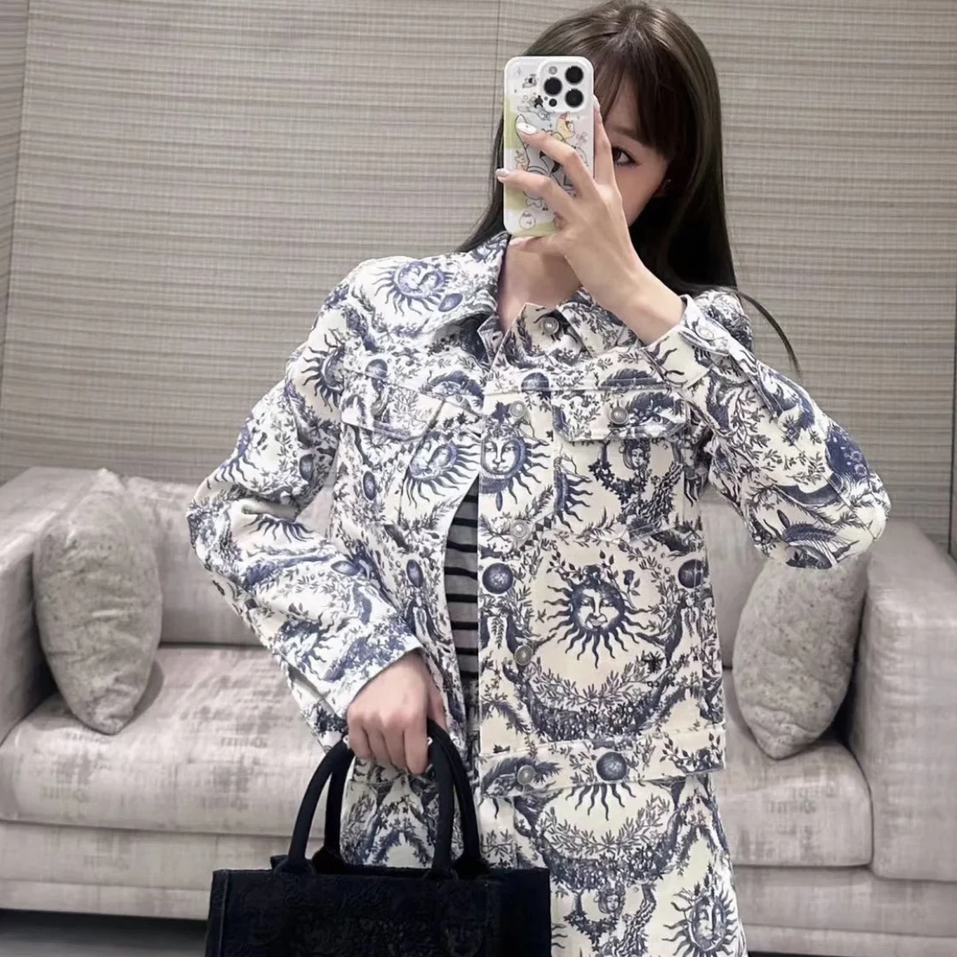 99新 DIOR/迪奥 1l032 SS24花卉印花单排扣长袖夹克 38码