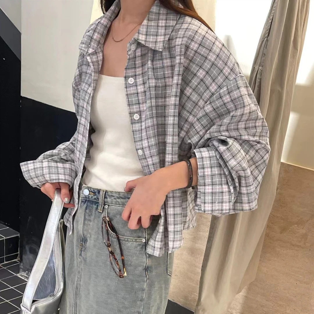 小个子格子衬衣外套春夏款百搭t恤韩版显瘦气质设计感休闲防晒衣