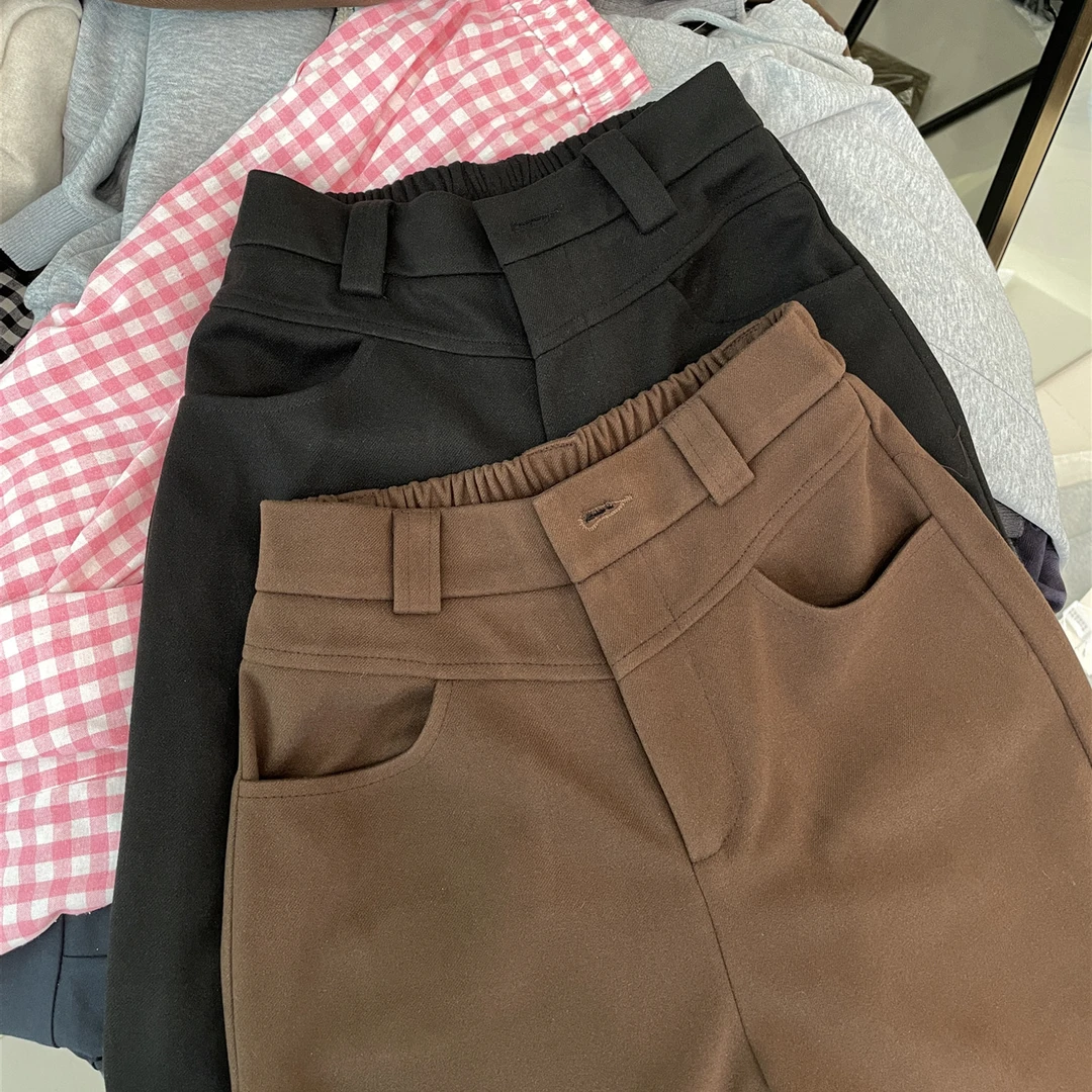 小个子定制秋冬毛呢显瘦显高百搭时尚高腰外穿韩版阔腿