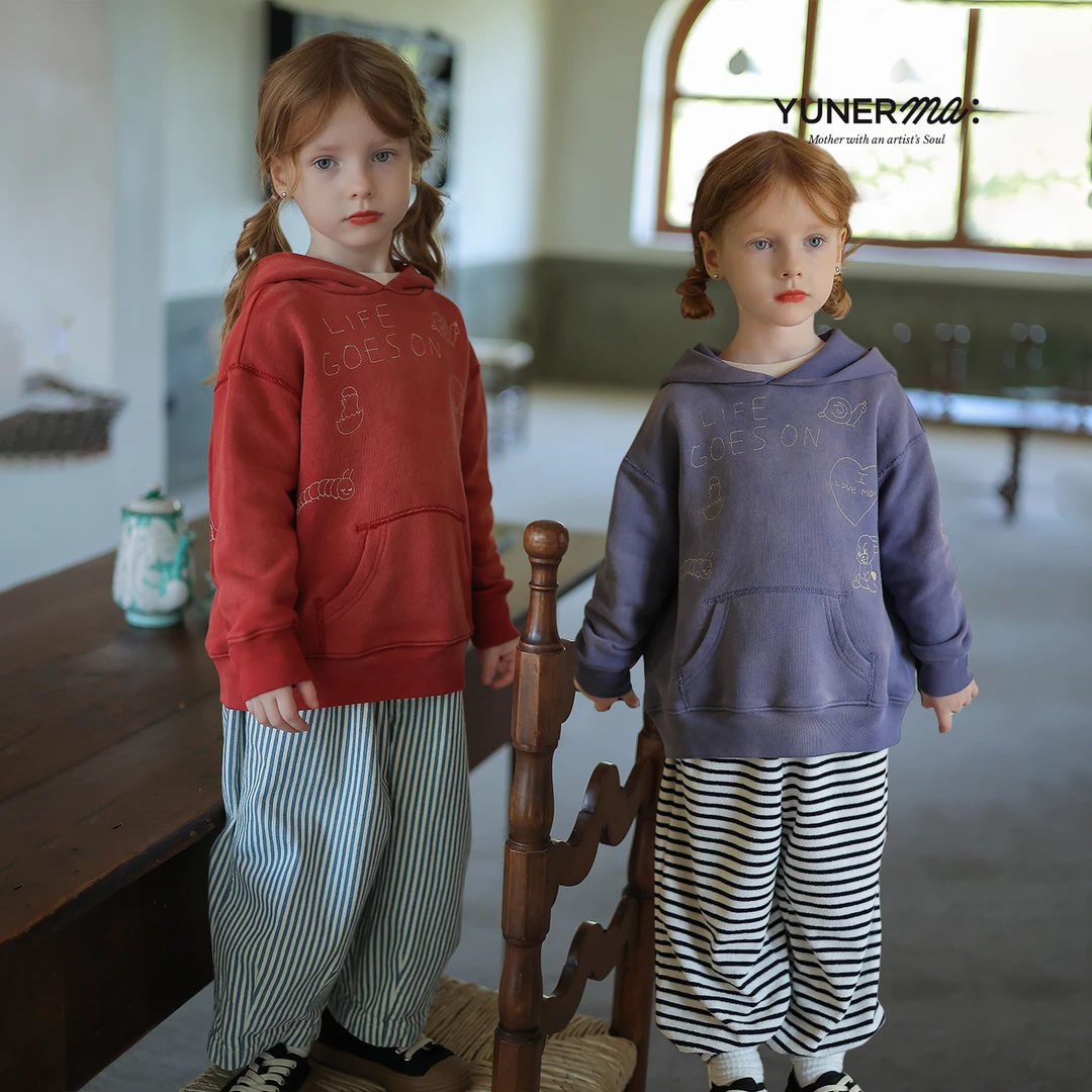 允儿妈女童日系连帽刺绣卫衣宝宝春秋洋气套头衫儿童纯棉长袖上衣