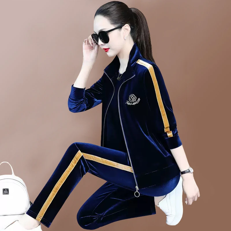 金丝绒休闲运动服套装女2025春秋新款早秋时尚减龄卫衣外套三件套