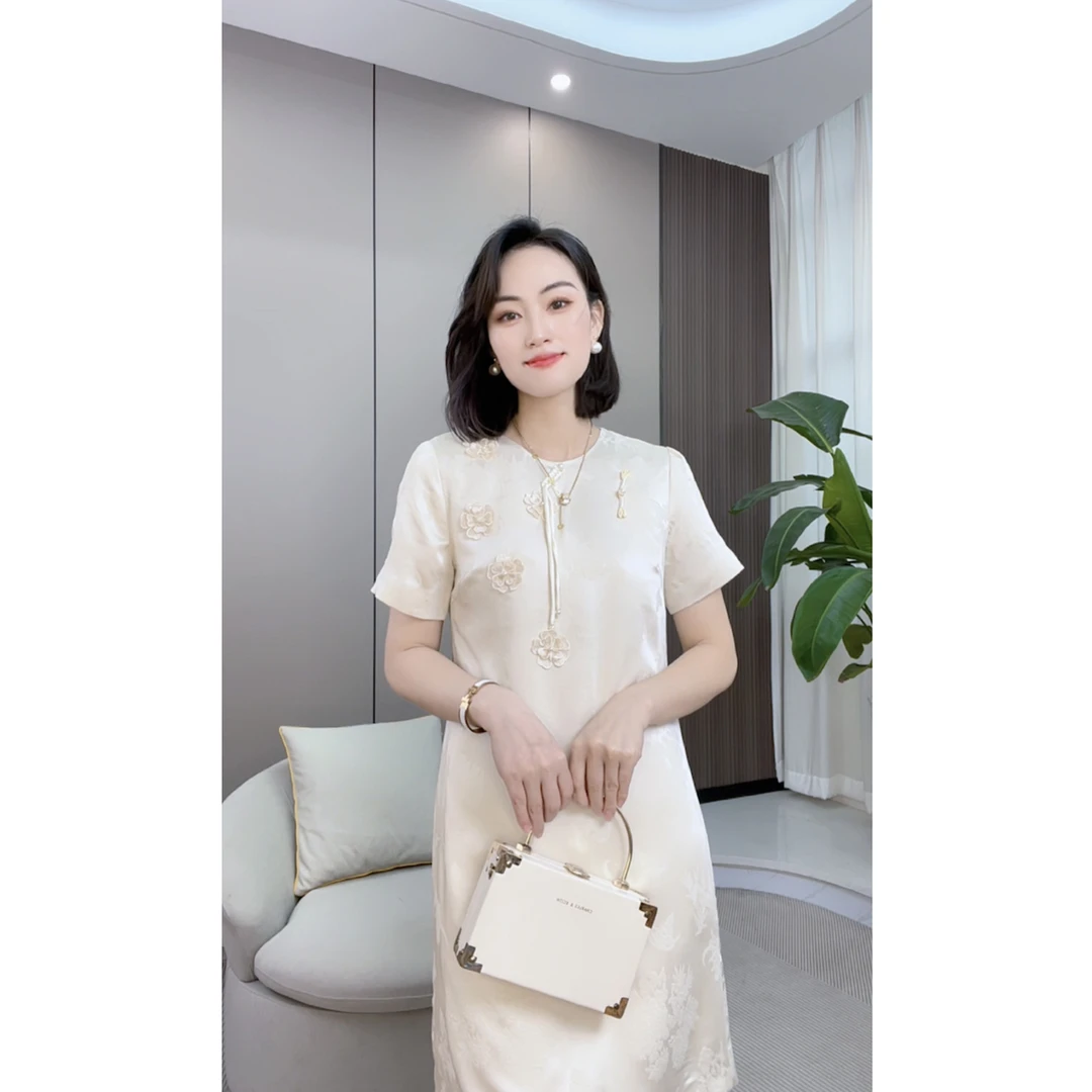 【福利特价】女装新款时尚气质新中式提花绣花连衣裙LW24105#