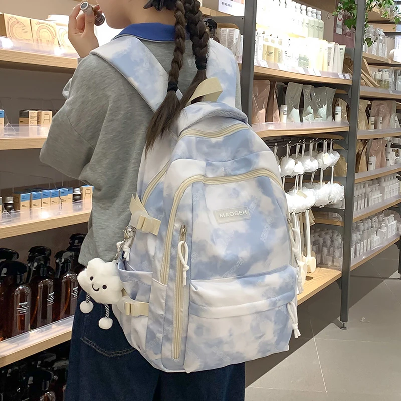 日系ins扎染书包女初中生小学生减负双肩包高中生大学生校园背包