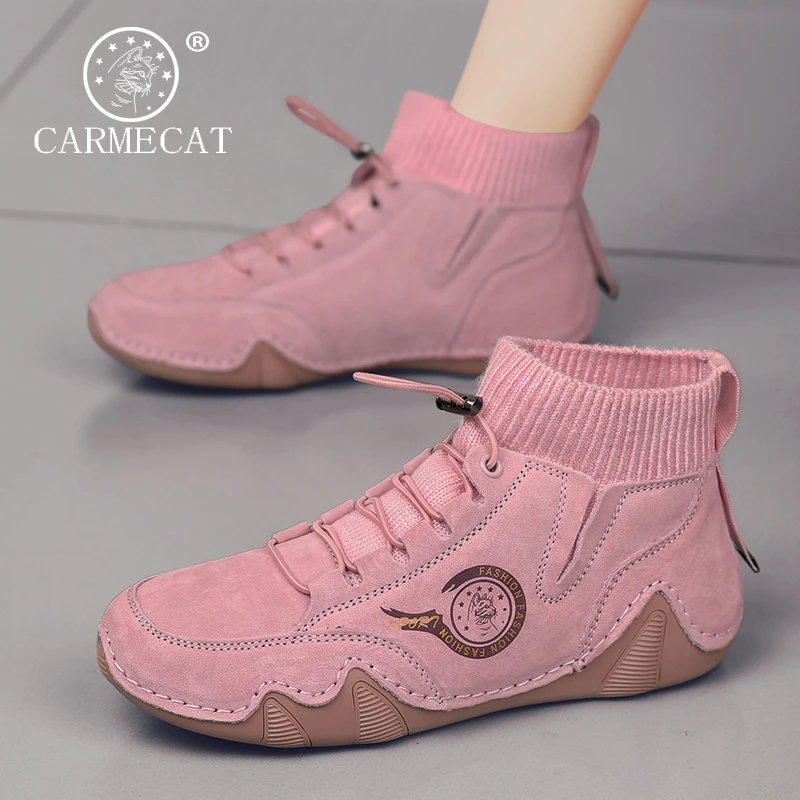 CARME CAT卡梅猫新款女鞋真皮休闲百搭厚底增高马丁靴女短靴