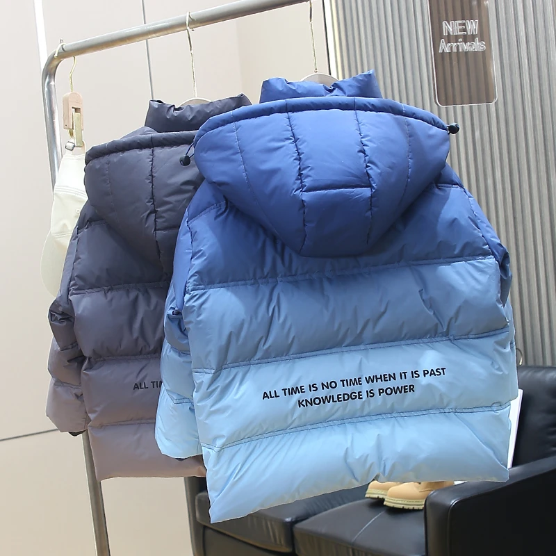 男童渐变色棉衣中长款儿童冬季连帽棉袄2023新款中大童棉服保暖潮