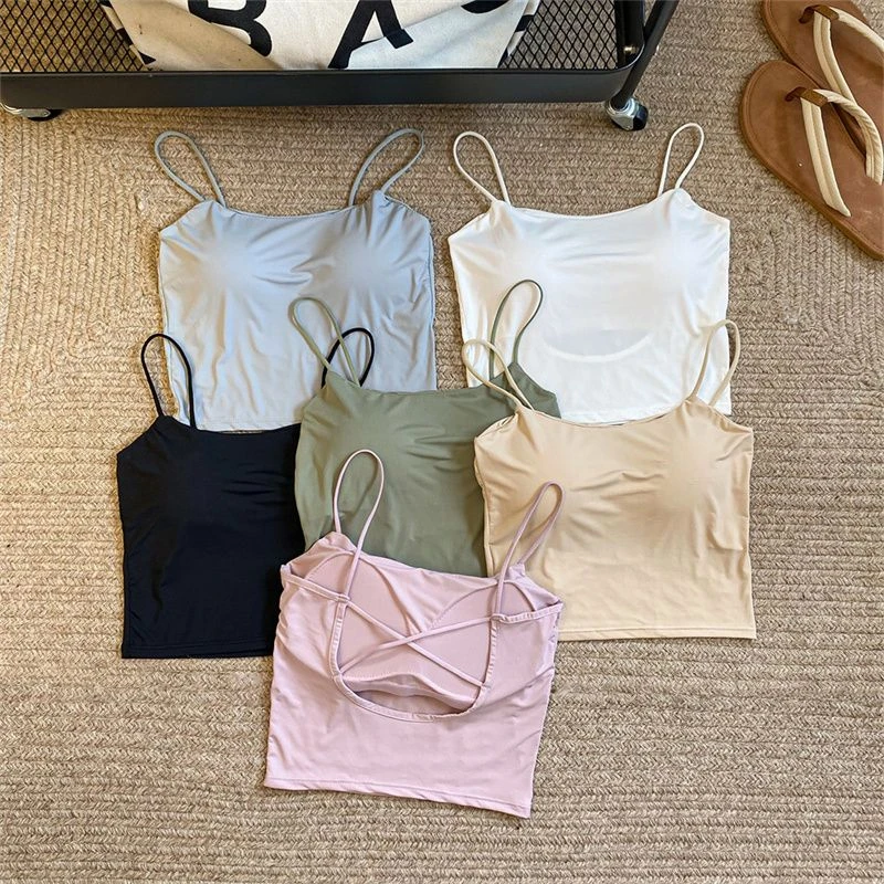 甜辣法式交叉小吊带背心女夏季冰丝薄款内搭露背设计抹胸裹胸罩Y