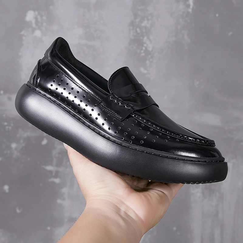 2024夏真皮镂空洞洞鞋一脚蹬乐福鞋男轻软厚底天王同款鞋休闲皮鞋