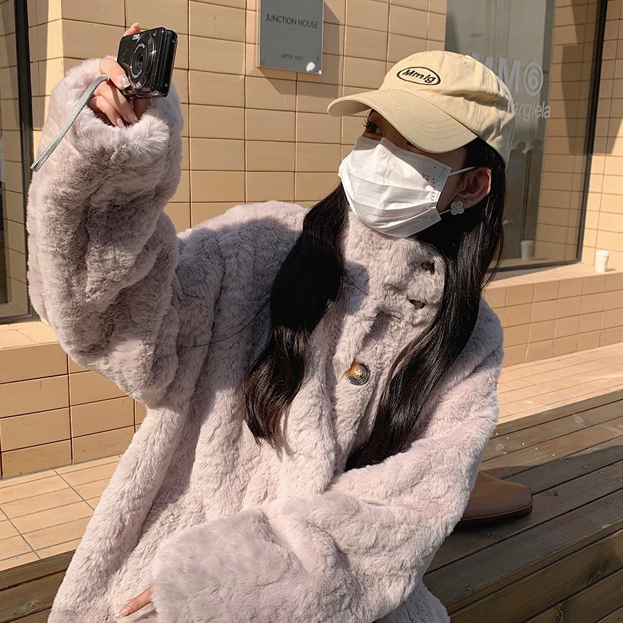 皮毛一体仿羊羔毛外套女2024冬新款加厚中长款慵懒风环保皮草大衣