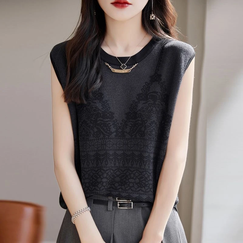 宽松显瘦【80-200斤】冰丝针织背心女夏季新款设计感无袖上衣薄款潮