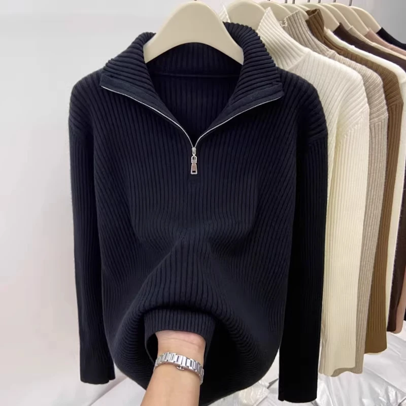 宽松显瘦【80-200斤】半高领拉链针织上衣女洋气打底衫大码秋冬上衣