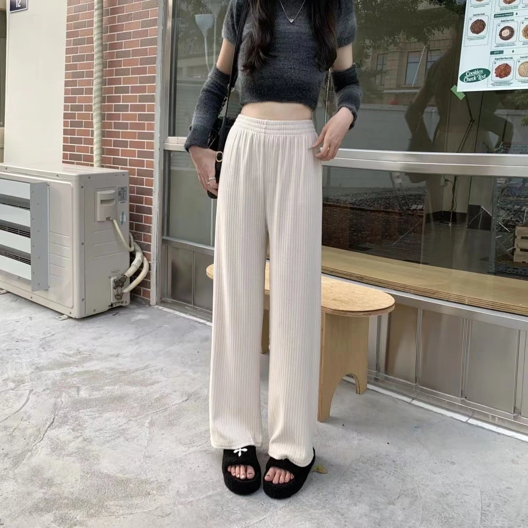 秋冬新款雪尼尔直筒阔腿裤女裤子高腰垂感宽松显瘦休闲百搭