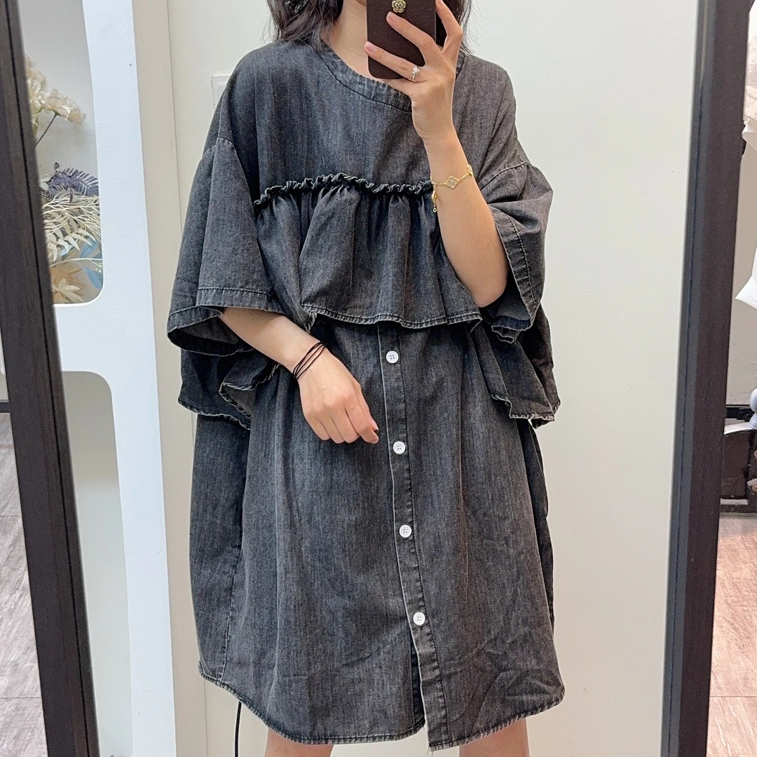 【羽翎】夏季新款宽松休闲连衣裙复古水洗牛仔女士连衣裙 5006