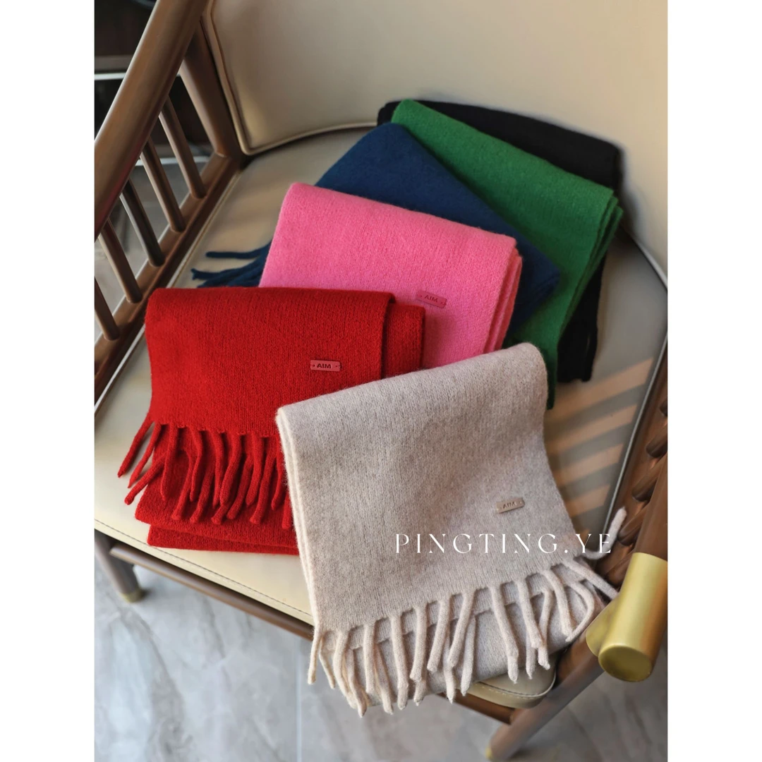 韩版纯色流苏保暖百搭双面手工围巾