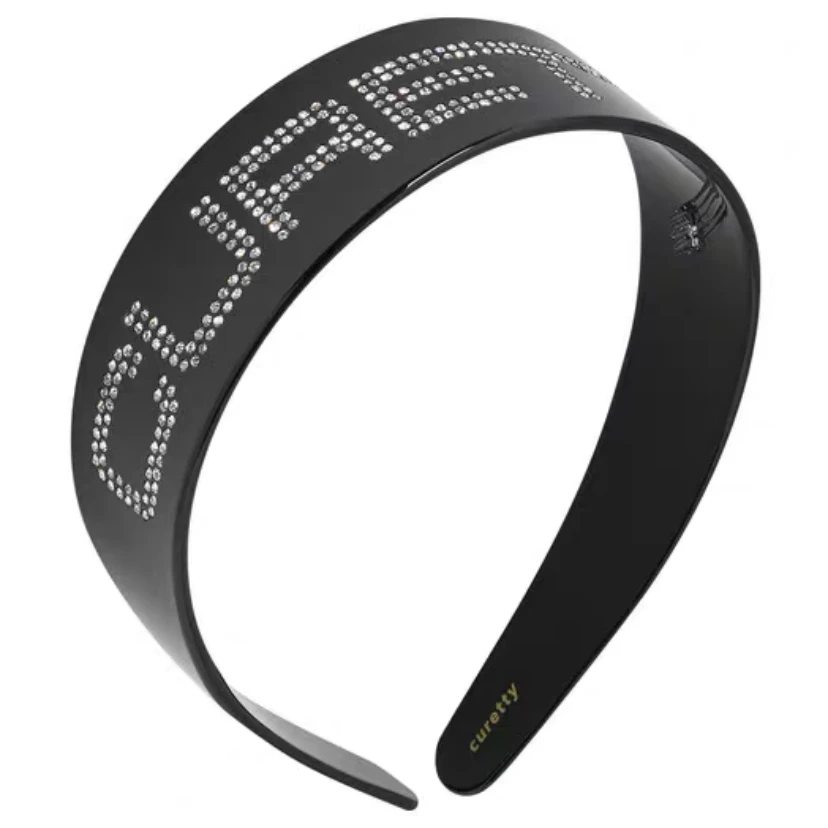 韩国进口Curetty水钻logo装饰宽型发箍清新简约气质百搭女