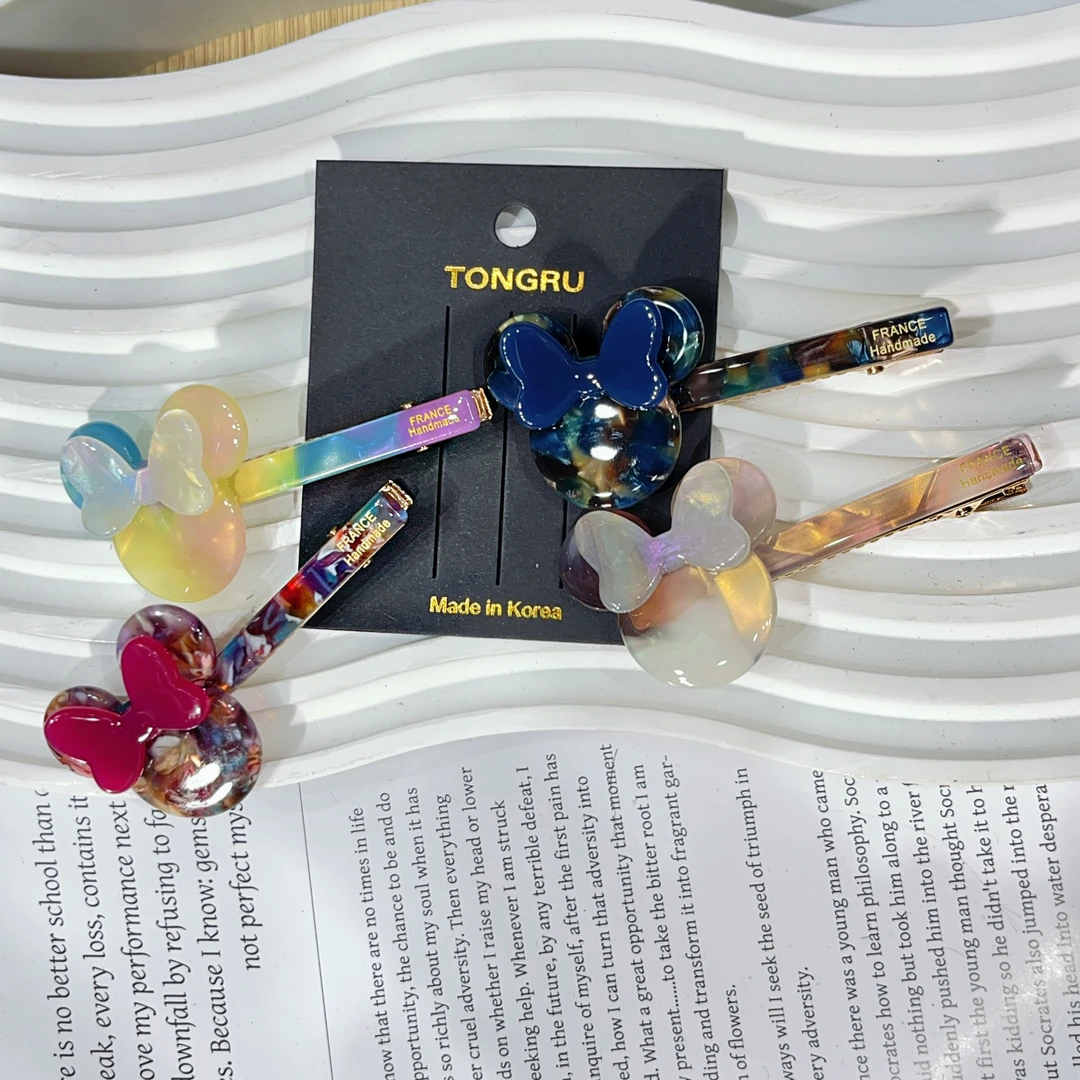 韩国进口醋酸刘海侧边夹可爱蝴蝶结米奇头夹子网红头饰发夹侧边夹