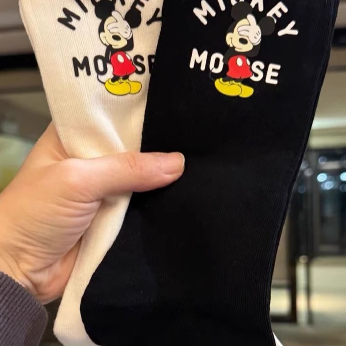 秋春新款可爱卷卷边贴布标卡通人物减龄纯棉网红ins潮袜中筒袜女