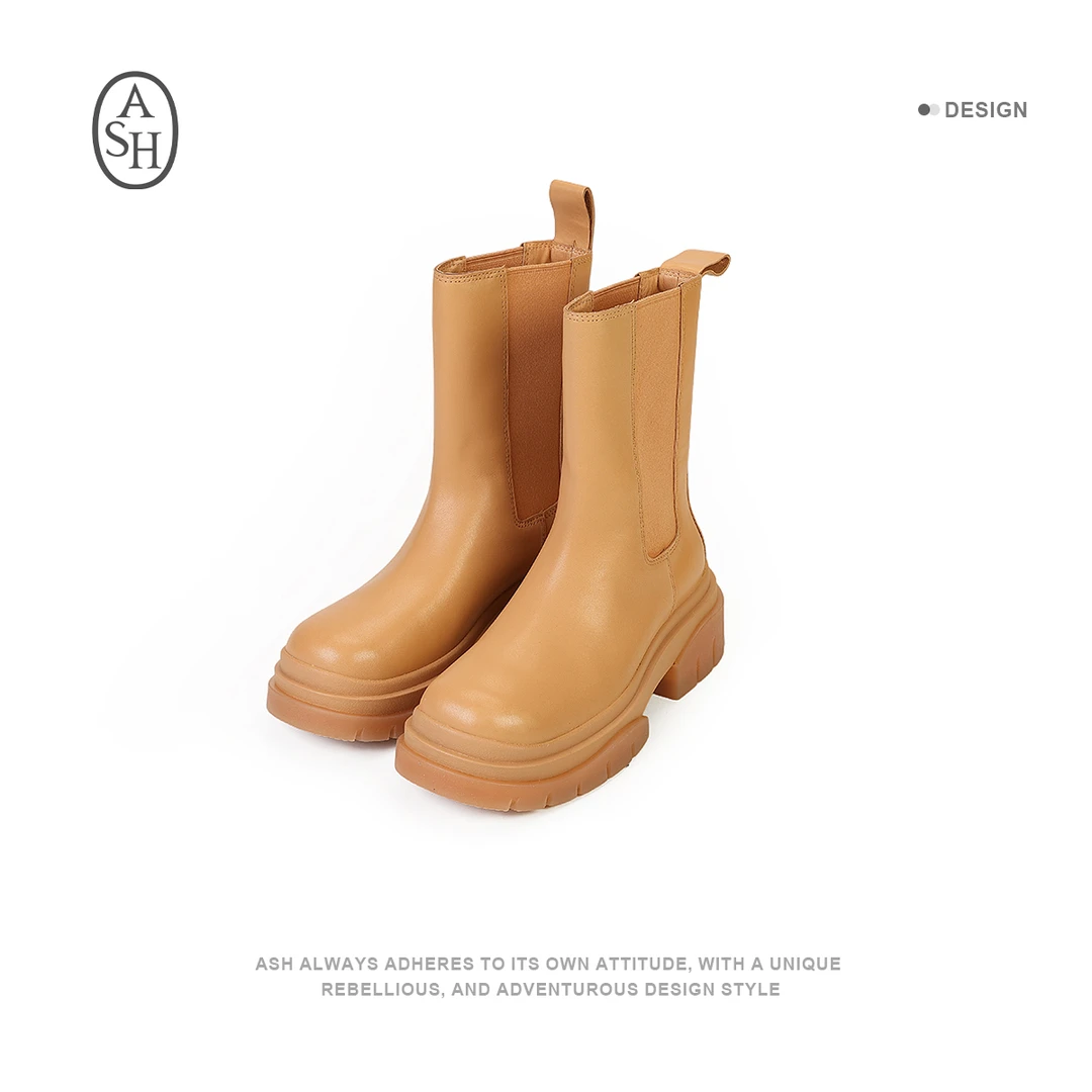 ASH女靴真皮时尚百搭厚底休闲潮流中筒英伦风圆头22004