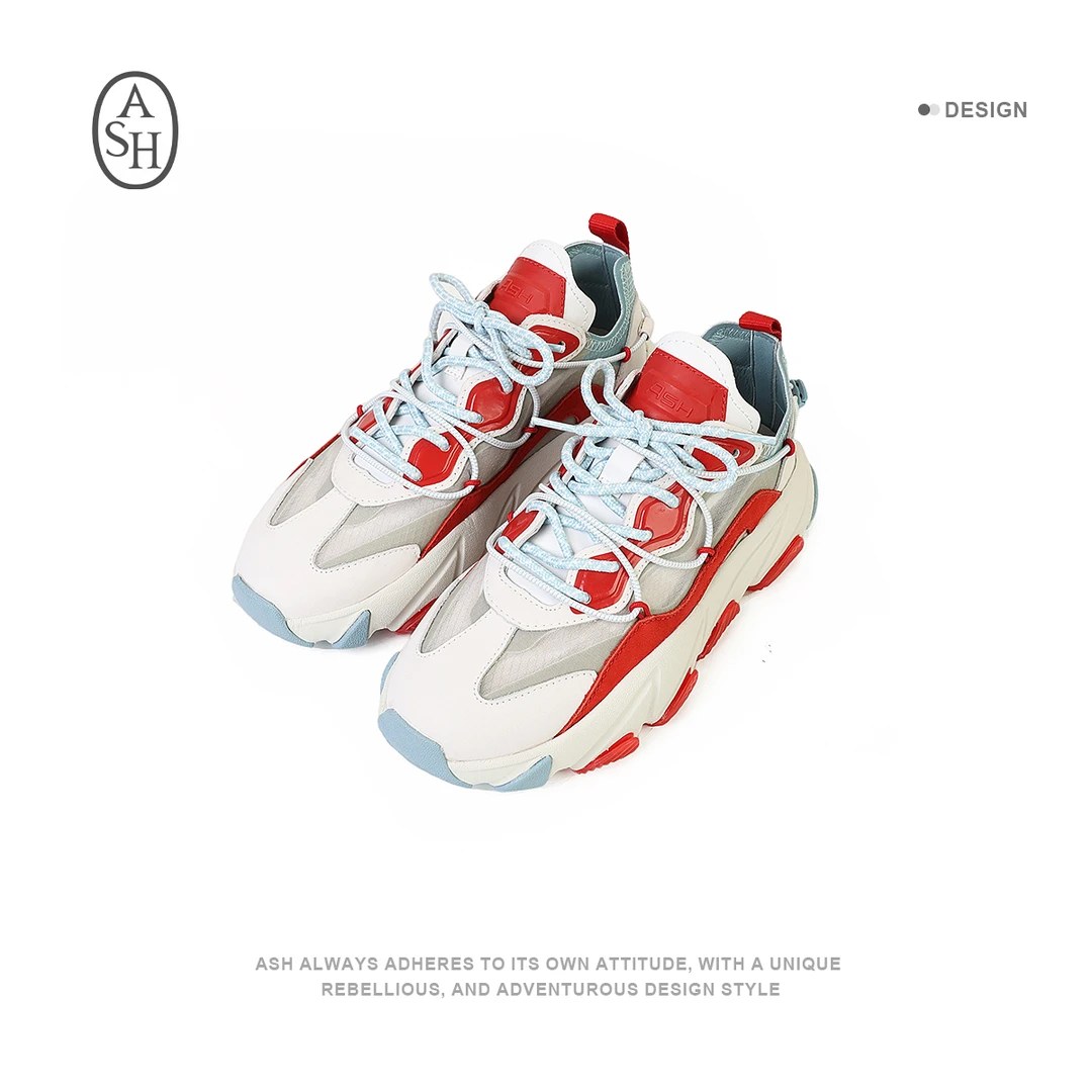 ASH 新款厚底老爹鞋拼色透气夏系带百搭情侣鞋弹力厚底40007