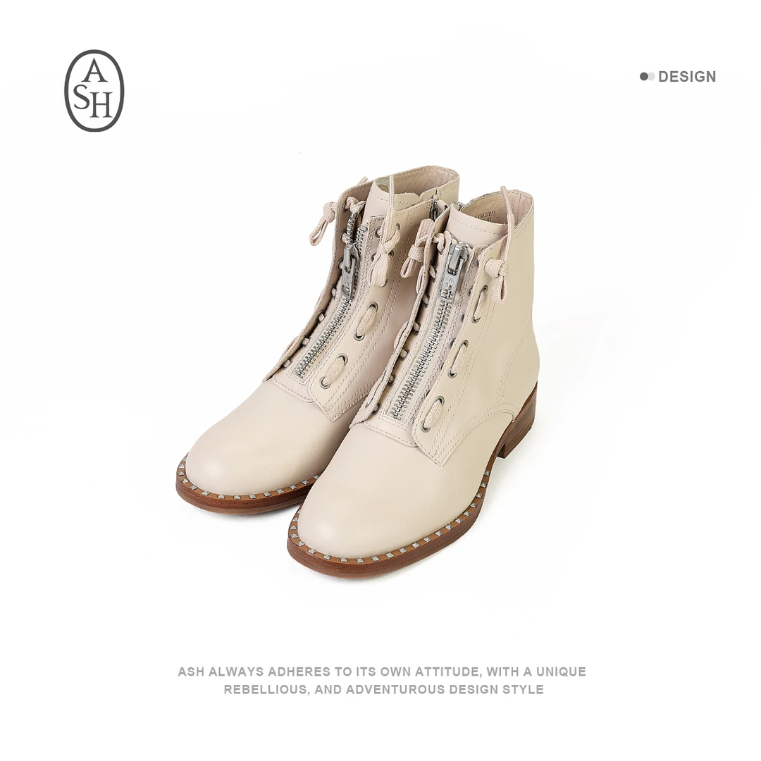 ASH 时尚厚底圆头拉链牛皮短筒马丁靴百搭休闲女鞋22071