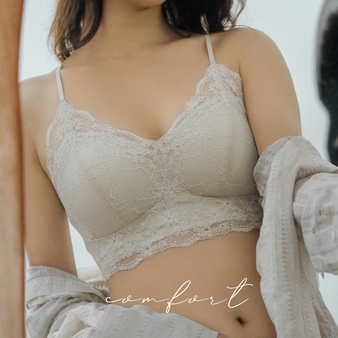 【美背】8886法式轻复古无痕舒适透气网纱蕾丝法式圆杯细肩带美背