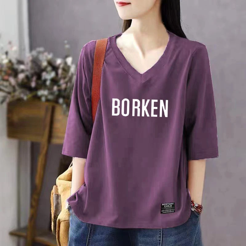 优质棉大码时尚v领短袖t恤女夏季胖MM半袖宽松显瘦休闲百搭上衣潮