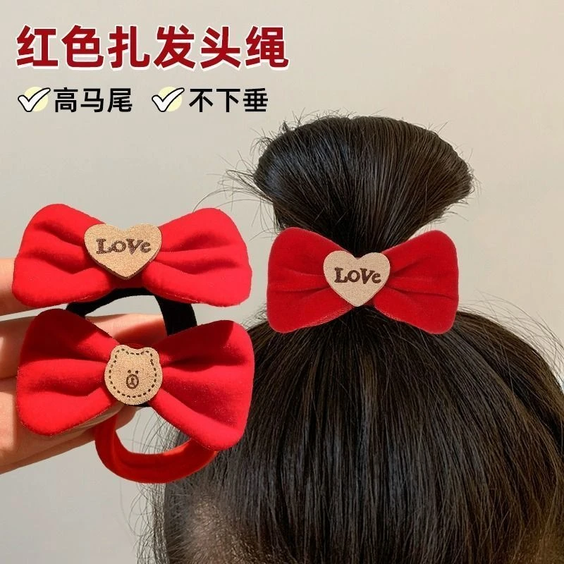 儿童新年蝴蝶结丝绒发绳女童甜美头绳扎头皮筋高颜值发圈秋冬头饰