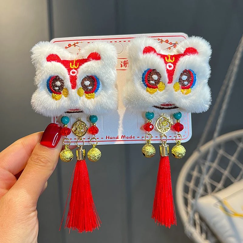 新年龙年头饰儿童喜庆过新年古风发饰夹卡通醒狮宝宝拜年头花女童