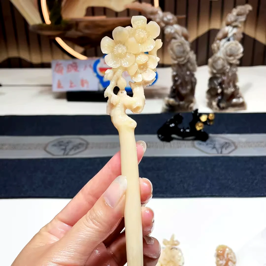 白水牛角发簪女高级感古风汉服新中式头饰盘发簪杨幂同款公主发钗
