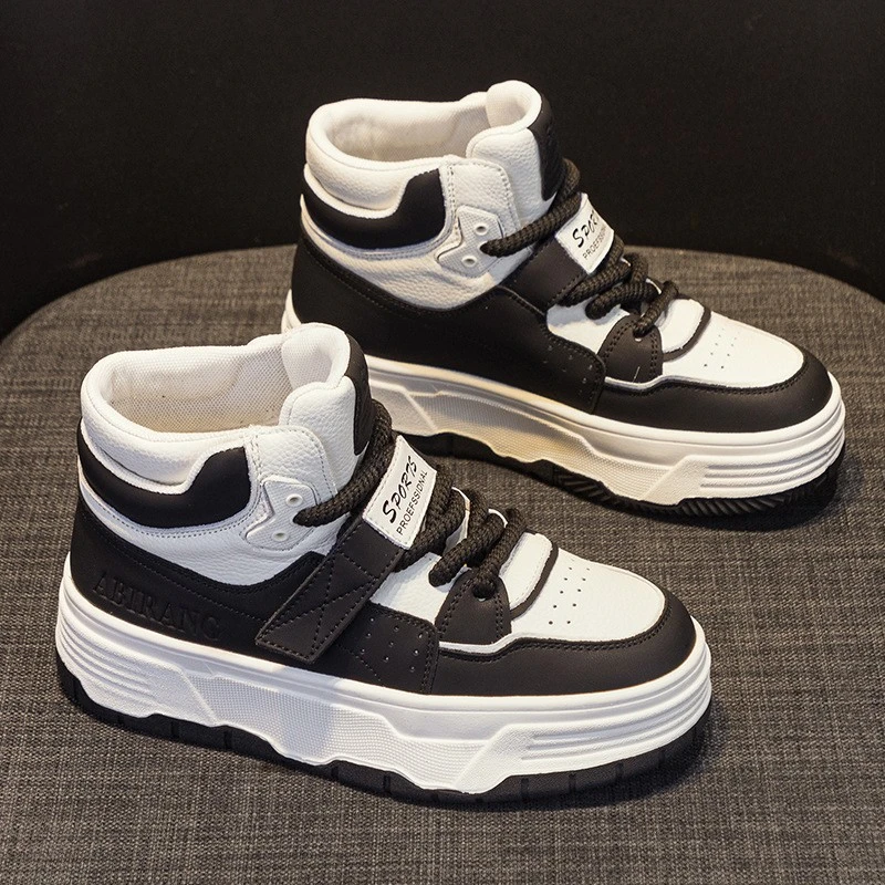 高帮鞋女2025年爆款秋冬季新款厚底松糕鞋加绒网红真皮小白运动鞋