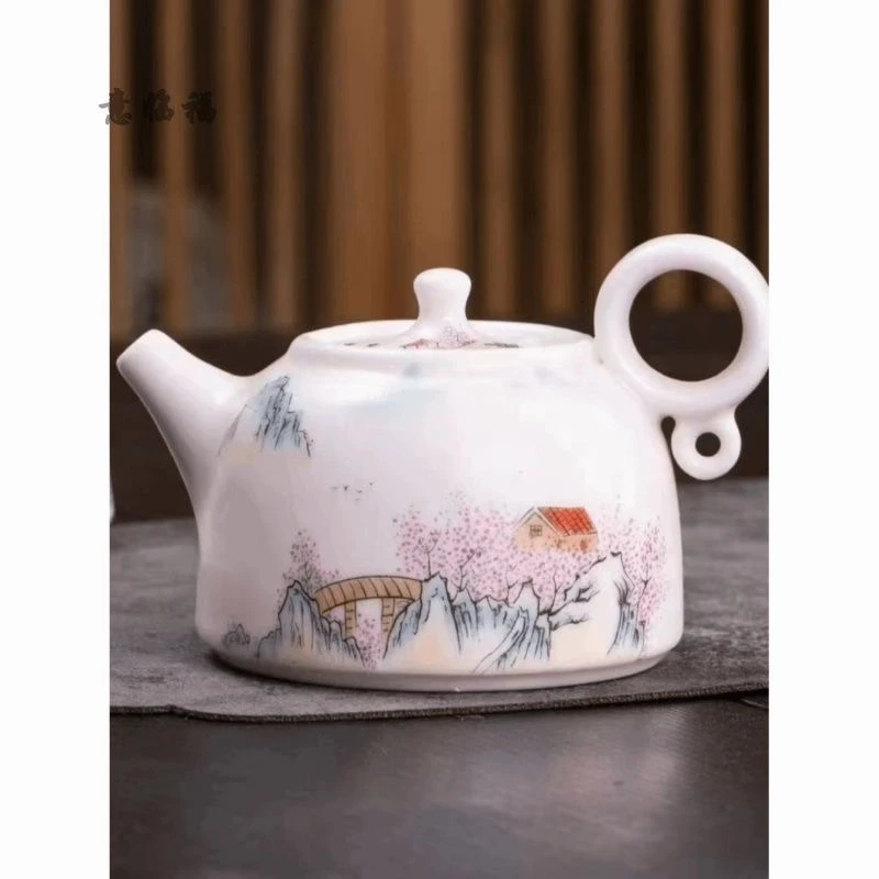 景德镇山水人家茶壶