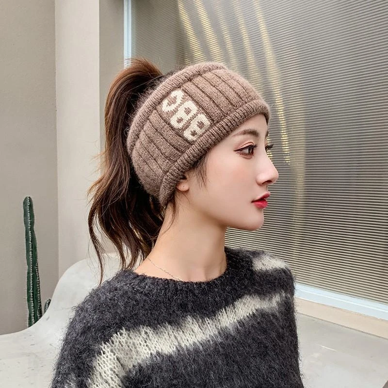 发带女韩版网红秋冬季毛线针织帽BBC字母宽边发箍头带百搭保暖潮